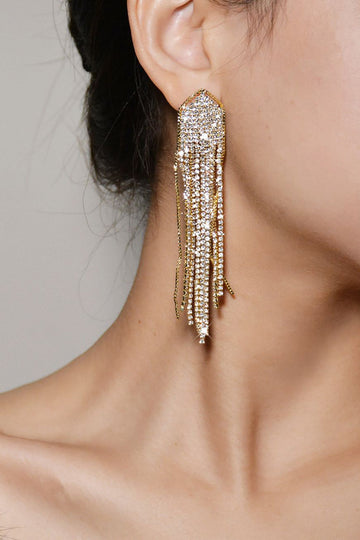 Golden Rhinestones Long Tassel øredobber